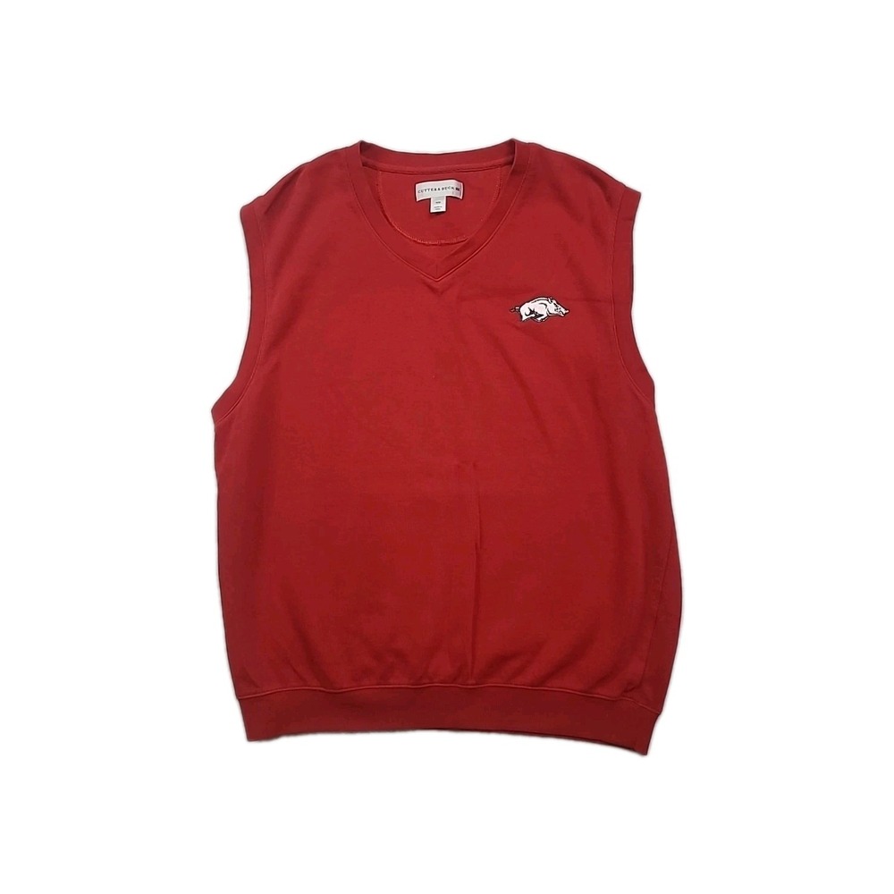 Arkansas Razorbacks NCAA Cutter & Buck Mens Meduim Red Logo Vest Hog‎ Nice